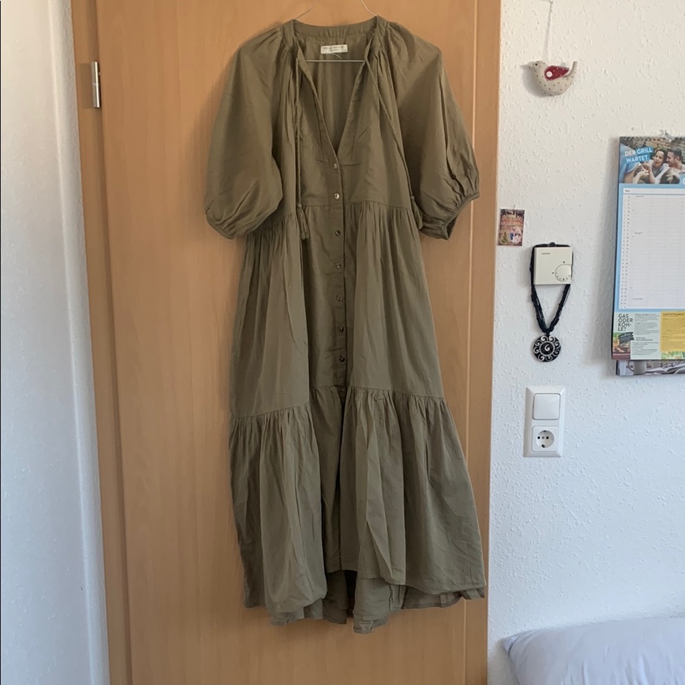 Spell | Honey Smock Dress in Olive | Sz XS, Organic Cotton - Picture 6 of 14